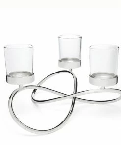Bredemeijer Zilverstad Tealight Holder Infinity Design In Laquered Silver Plate Finish With Glass 3 Arms