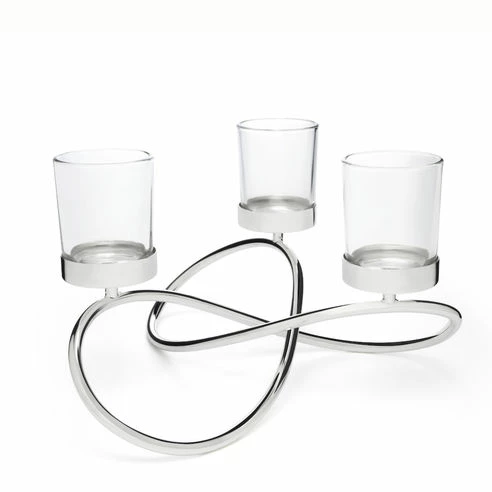 Bredemeijer Zilverstad Tealight Holder Infinity Design In Laquered Silver Plate Finish With Glass 3 Arms 3 Bredemeijer Zilverstad Tealight Holder Infinity Design In Laquered Silver Plate Finish With Glass 3 Arms