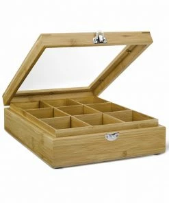 Bredemeijer Tea Box In Bamboo With 9 Inner Compartments With Window In Lid In Natural
