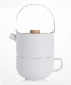 Bredemeijer Tea For One Set Umea Design In White With Bamboo Lid