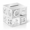 Bredemeijer Zilverstad Money Box Cube Design With ABC Motif In Lacquered Silver Plate 7.5cm Square