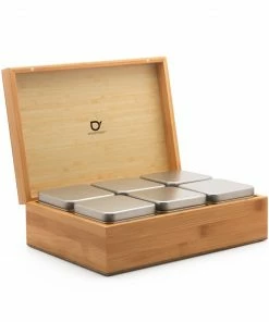 Bredemeijer Tea Box In Bamboo With 6 Aluminium Canisters