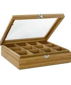 Bredemeijer Tea Box In Bamboo With 12 Inner Compartments With Window In Lid In Natural