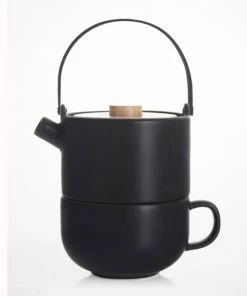Bredemeijer Tea For One Set Umea Design In Black With Bamboo Lid