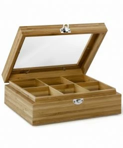 Bredemeijer Tea Box In Bamboo With 6 Inner Compartments With Window In Lid In Natural
