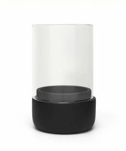 Bredemeijer Silver City Hurricane Lamp Solid Design in Black Concrete with Glass Small Dia 7 5 X 13 Cm