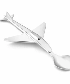 Bredemeijer Zilverstad Childrens Early Learning Feeding Spoon In Airplane Design Silver Plated