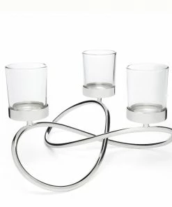 Bredemeijer Zilverstad Tealight Holder Infinity Design In Laquered Silver Plate Finish With Glass 3 Arms