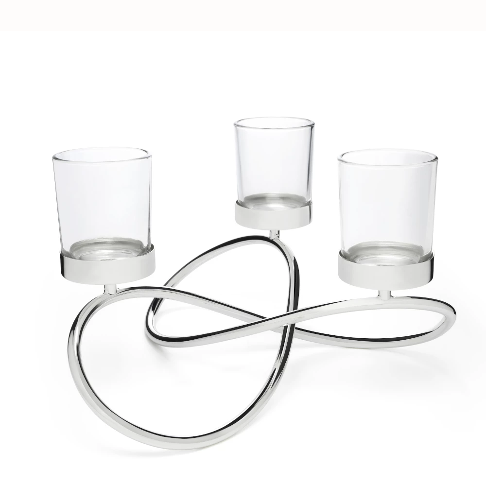 Bredemeijer Zilverstad Tealight Holder Infinity Design In Laquered Silver Plate Finish With Glass 3 Arms 4 Bredemeijer Zilverstad Tealight Holder Infinity Design In Laquered Silver Plate Finish With Glass 3 Arms