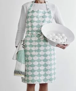 Littlephant White and Aqua Big Wave Cotton Apron