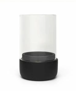 Bredemeijer Silver City Hurricane Lamp Solid Design in Black Concrete with Glass Small Dia 7 5 X 13 Cm