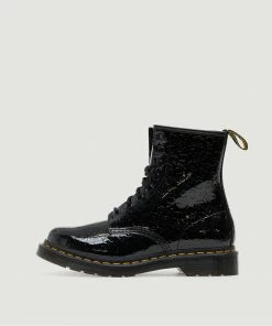 Dr Martens Boots 1460 Black Patent Lamper Leopard Emboss