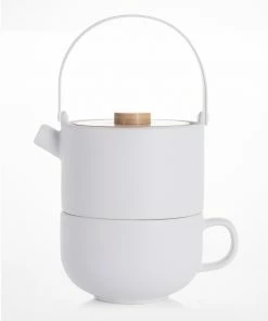 Bredemeijer Tea For One Set Umea Design In White With Bamboo Lid