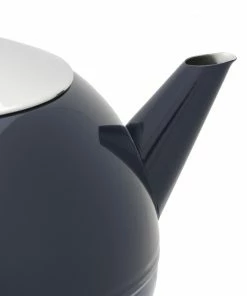 Bredemeijer Teapot Double Wall Bella Ronde Design 1 2 L In Oxford Blue With Chrome