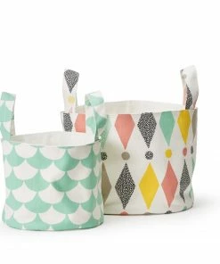 Littlephant Small White and Aqua Big Waves Soft Basket