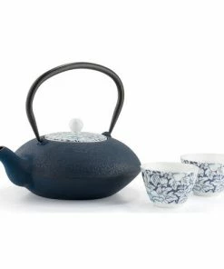 Bredemeijer Teapot Yantai Cast Iron 1 2 L With Porcelain Lid In Blue