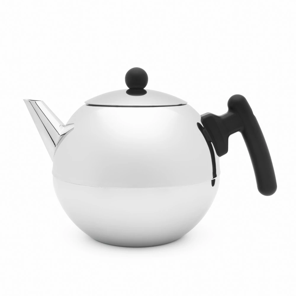 Bredemeijer Teapot Double Wall Bella Ronde Design 1.2L In Polished Steel Finish With Flat Base & Black Fittings 3 Bredemeijer Teapot Double Wall Bella Ronde Design 1.2L In Polished Steel Finish With Flat Base & Black Fittings