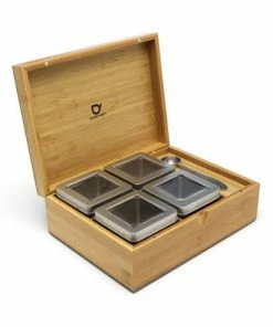Bredemeijer Tea Box In Bamboo With 4 Aluminium Canisters And A Tea Measuring Spoon
