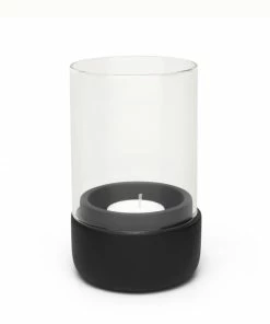 Bredemeijer Silver City Hurricane Lamp Solid Design in Black Concrete with Glass Small Dia 7 5 X 13 Cm