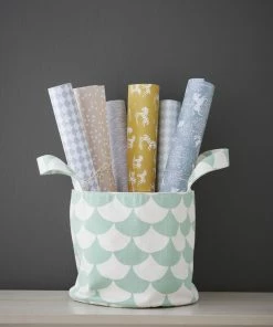 Littlephant Small White and Aqua Big Waves Soft Basket