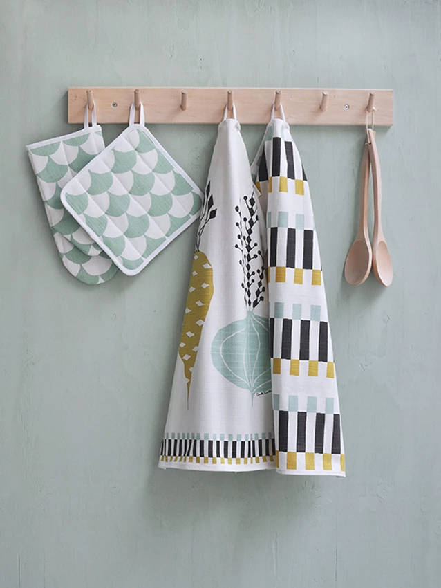 Littlephant 67x48cm Aqua and Mustard Stripes Cotton Tea Towel 4 Littlephant 67x48cm Aqua and Mustard Stripes Cotton Tea Towel