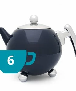 Bredemeijer Teapot Double Wall Bella Ronde Design 1 2 L In Oxford Blue With Chrome