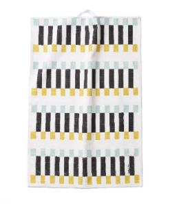 Littlephant 67x48cm Aqua and Mustard Stripes Cotton Tea Towel