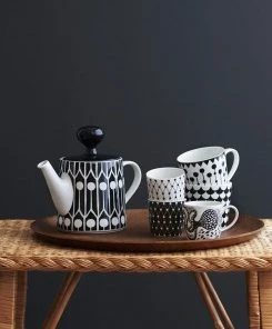 Littlephant Black and White Feather Porcelain Teapot