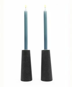 Bredemeijer Zilverstad Candle Holder Oblique Design In Sandstone Look Resin Set Of 2