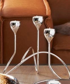 Bredemeijer Zilverstad Tealight Holder Riccio Design In Laquered Silver Plate Finish 3 Arms